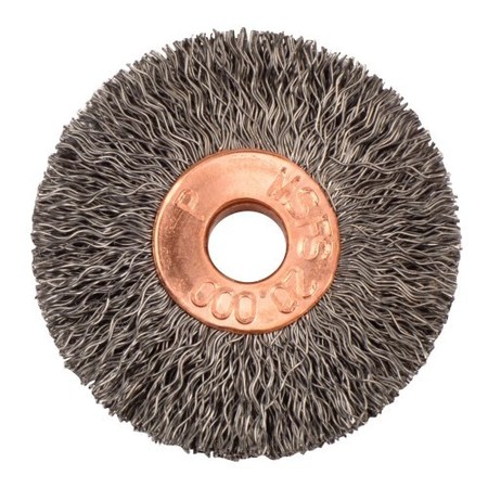 Weiler 1-3/8" Dia Crimped Wire Wheel, .006" Steel Fill, 1/4" Arbor Hole 15131